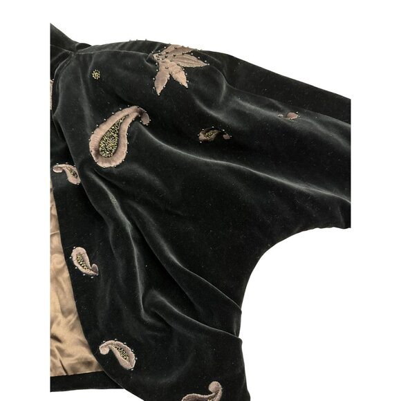 Laurel Vintage Velvet Embroidered Paisley Crop Bolero Jacket 40 Medium Black - Picture 5 of 7